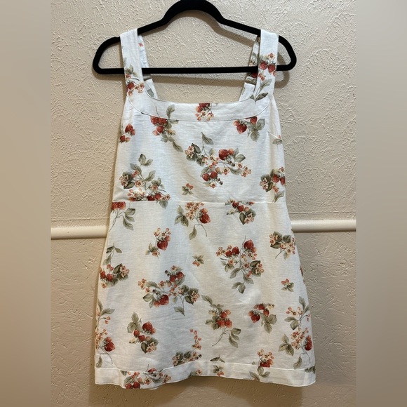 Abercrombie Linen & Cotton Strawberry Mini Dress Adjustable Straps Large Petite - Picture 2 of 10